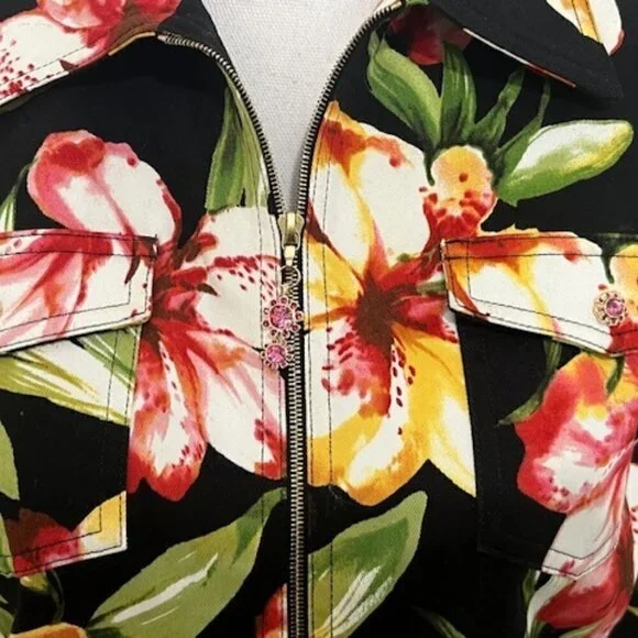 St. John Sport Marie Gray Floral Zip Front Jacket Women's Size P - Picture 3 of 7